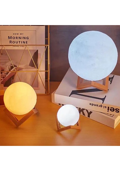 Dekoratif 3D Standlı Ay Gece Lambası Başucu Lambası 5 Renk Büyük Boy Sevgiliye Hediye