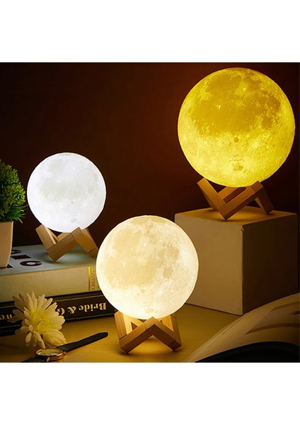 Dekoratif 3D Standlı Ay Gece Lambası Başucu Lambası 5 Renk Büyük Boy Sevgiliye Hediye