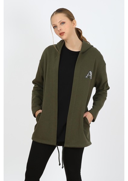 Kapüşonlu Omuz Detaylı Uzun Hırka (B21-30305)