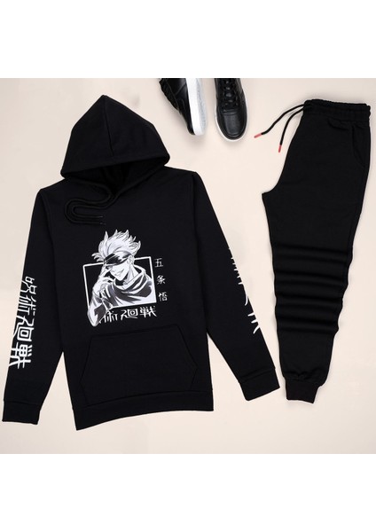 Kapşonlu Siyah Hoodie Eşofman Takımı