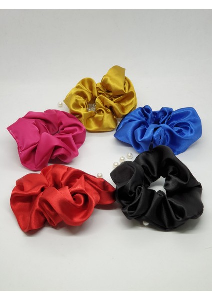 131BSET - Orta Boy Scrunchie Saten Saç Lastiği Seti (5'li)