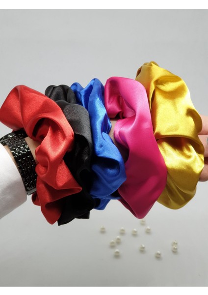 131BSET - Orta Boy Scrunchie Saten Saç Lastiği Seti (5'li)