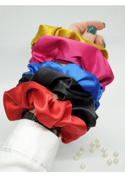 131BSET - Orta Boy Scrunchie Saten Saç Lastiği Seti (5'li)