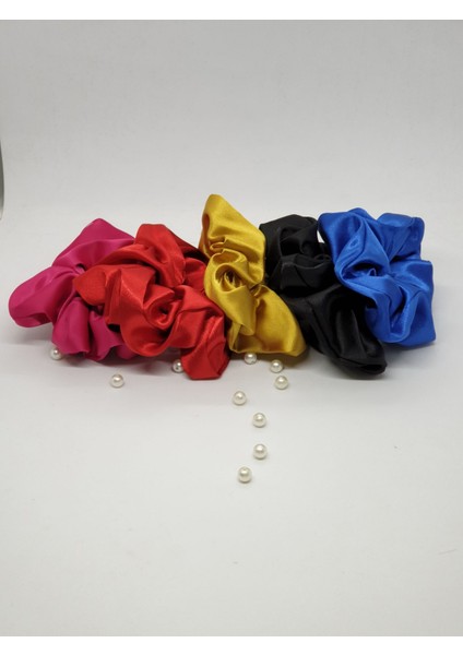 131BSET - Orta Boy Scrunchie Saten Saç Lastiği Seti (5'li)