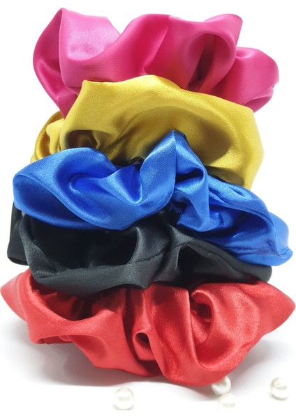 131BSET - Orta Boy Scrunchie Saten Saç Lastiği Seti (5'li)