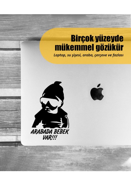 | Arabada Bebek Var Cool | Araba Laptop Duvar Folyo Sticker 10 x 15 cm