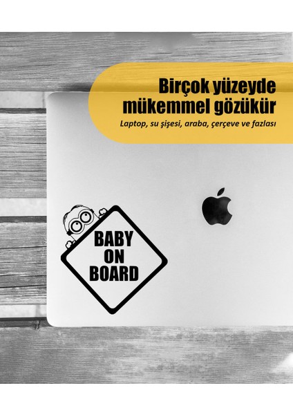 | Baby On Board Minions | Araba Laptop Duvar Folyo Sticker 10 x 10 cm