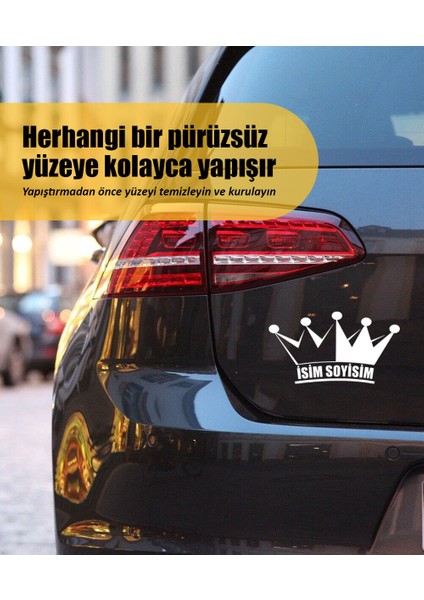 | Isim Soyisim Eğri Taç | Araba Laptop Duvar Folyo Sticker 30 x 15 cm