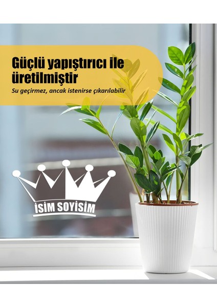 | Isim Soyisim Eğri Taç | Araba Laptop Duvar Folyo Sticker 30 x 15 cm