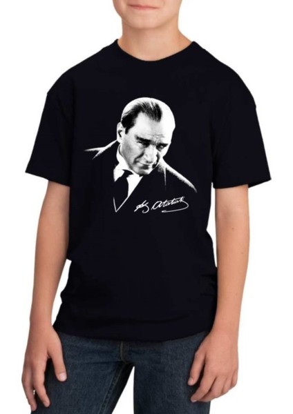 Çocuk Atatürk Tişört Siyah Atatürk Baskılı T-Shirt