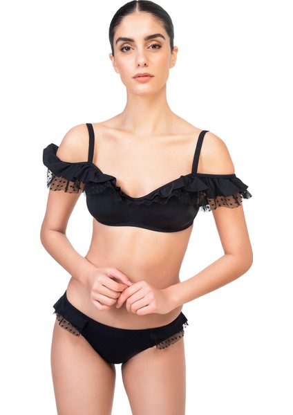 Volanlı Siyah Tüllü Bikini Takımı fiyatları