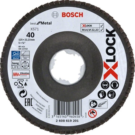 Bosch - X-Lock - 125 mm 40 Kum Best Serisi Metal Flap Disk 2608619201