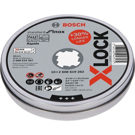 Bosch - X-Lock - 125*1,0MM Standard Seri Düz Inox (Paslanmaz Çelik) Kesme Diski (Taş) - Rapido 10'lu 2608619267