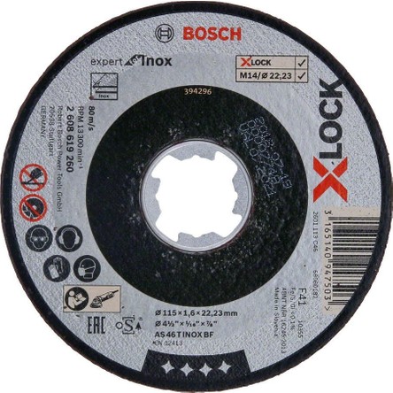 Bosch - X-Lock - 115*1,6 mm Expert Serisi Düz Inox (Paslanmaz Çelik) Kesme Diski (Taş) 2608619260
