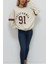California Baskılı Kolej Yaka Oversize Içi Tüylü Sweatshirt Krem 3