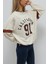 California Baskılı Kolej Yaka Oversize Içi Tüylü Sweatshirt Krem 5