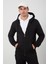 Tena Moda Erkek Siyah Kapşonlu Fermuarlı Şardonlu Basic Sweatshirt 1