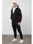 Tena Moda Erkek Siyah Kapşonlu Fermuarlı Şardonlu Basic Sweatshirt 3