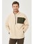 Erkek Bej Oversize Bol Kesim Dik Bato Yaka Cep Detaylı Fermuarlı Soğuk Geçirmez Polar Sweatshirt 1