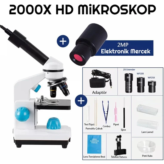 Triline 2000X Zoom Biyolojik Hd Dijital Monoküler Mikroskop Kiti