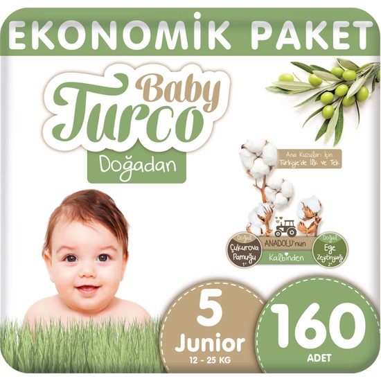 Baby Turco Doğadan Bebek Bezi Ekonomik Junior 5 Numara 160