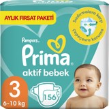 Prima Bebek Bezi Aktif Bebek 3 Numara 156 Adet Aylık Fırsat Paketi