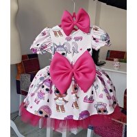 Ada Anne Çocuk Moda Lol Kabarık Elbise Fuşya Detaylı