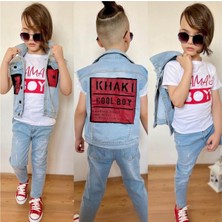 Quzucuk Kids Erkek Çocuk Kot Yelekli Pantolonlu Kırmızı Takım