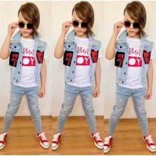 Quzucuk Kids Erkek Çocuk Kot Yelekli Pantolonlu Kırmızı Takım
