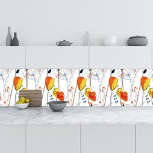 Sticker Art Mutfak Tezgah Arası Folyo Fayans Kaplama Folyosu Çiçek Çizim 60X300 cm