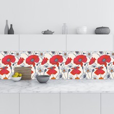 Sticker Art Mutfak Tezgah Arası Folyo Fayans Kaplama Folyosu Kırmızı Çiçek Çizim 60 x 500 cm