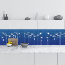 Sticker Art Mutfak Tezgah Arası Folyo Fayans Kaplama Folyosu Mavi Beyaz Çiçekler 60 x 300 cm