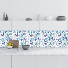 Sticker Art Mutfak Tezgah Arası Folyo Fayans Kaplama Folyosu Mavi Çiçek Kelebek 60 x 300 cm