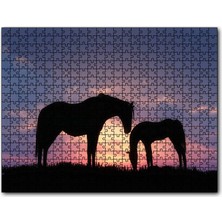 Cakapuzzle Günbatımı Iki At Silüeti 120 Parça Puzzle Yapboz Mdf (Ahşap)
