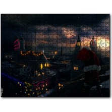 Cakapuzzle Noel Baba ve Şehrin Gece Manzarası 120 Parça Puzzle Yapboz Mdf (Ahşap)