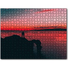 Cakapuzzle Günbatımı Sahil Kayalıklar ve Yalnız Adam Silüeti 120 Parça Puzzle Yapboz Mdf (Ahşap)