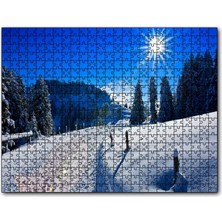 Cakapuzzle Karla Kaplı Ağaçlar ve Zirvede Güneşli Bir Gün 120 Parça Puzzle Yapboz Mdf (Ahşap)