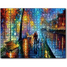 Cakapuzzle Sokak Lambaları Yürüyen Çift ve Köpek Yağlıboya 120 Parça Puzzle Yapboz Mdf (Ahşap)