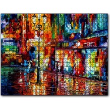 Cakapuzzle Yağmur Mağaza Işıkları ve Sokak Lambası Yağlıboya 120 Parça Puzzle Yapboz Mdf (Ahşap)