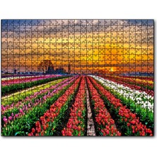 Cakapuzzle Hollanda'da Günbatımı ve Lale Tarlaları 120 Parça Puzzle Yapboz Mdf (Ahşap)