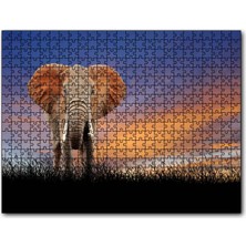 Cakapuzzle Çayırdaki Yetişkin Fil ve Kızıl Gökler 1000 Parça Puzzle Yapboz Mdf(Ahşap)