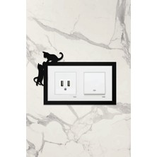 Ahwall Ahşap Ikili Priz Çerçevesi Kedi Temalı