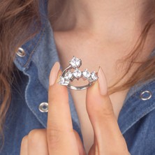 Miavi Silver 925 Ayar Gümüş Tek Taş Beş Taş Birleşik Yüzük