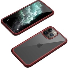 Case 4U Apple iPhone 13 Pro Max Kılıf Darbe Koruyucu Sert Kenar 9H Temperli Cam Yüzey Ön Arka Dor Kapak Kırmızı