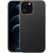 Case 4U Apple iPhone 12 Pro Kılıf Deri Görünümlü Kaymayan Yüzey Lüks Natura Kapak Siyah