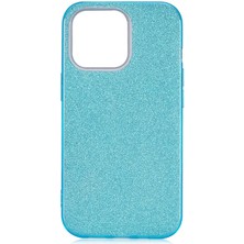 Case 4U Apple iPhone 13 Pro Max Kılıf Çift Katmanlı Simli Shining Sert Silikon Arka Kapak Mavi