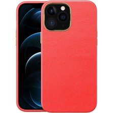 Case 4U Apple iPhone 12 Pro Kılıf Deri Görünümlü Kaymayan Yüzey Lüks Natura Kapak Kırmızı