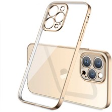 Case 4U Apple iPhone 13 Pro Kılıf Renkli Kenar Elektroplatin Kaplama Darbeye Dayanıklı Şeffaf Yüzey Gbox Kapak  Altın