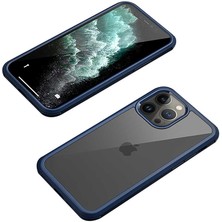 Case 4U Apple iPhone 13 Pro Max Kılıf Darbe Koruyucu Sert Kenar 9H Temperli Cam Yüzey Ön Arka Dor Kapak Lacivert