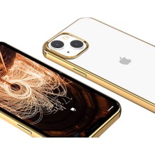 Case 4U Apple iPhone 13 Kılıf Darbeye Dayanıklı Renkli Kenar Şeffaf Yüzey Sert Silikon Pixel Kapak Altın